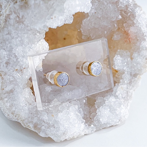 3/$20 24k Gold Pastel Lavender Glitter Resin Circle Handmade Stud Earrings - Picture 5 of 6